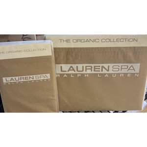Ralph Lauren Spa Organic Queen Flat Sheet & 2 Std Pillowcases Ochre Gold New Vtg